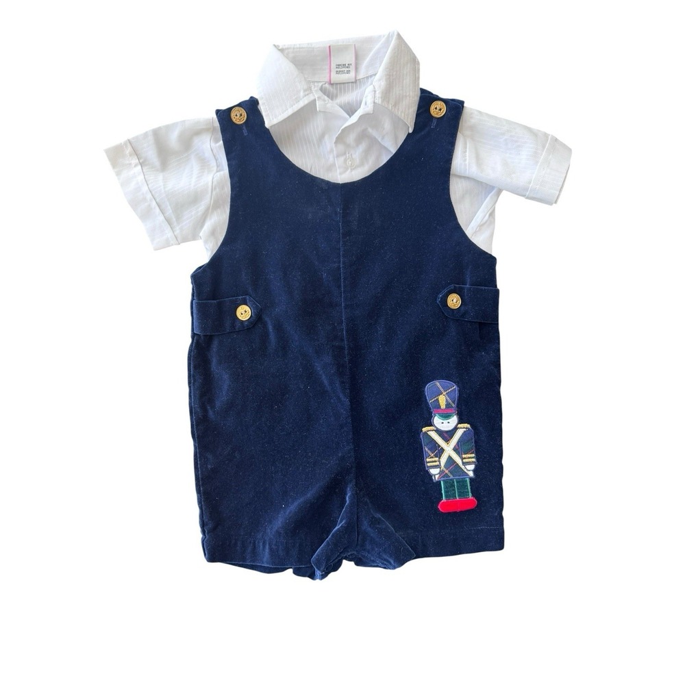 Vintage‎ Boys Size 24m Christmas Shortall Jon Jon Blue Velvet Nutcracker